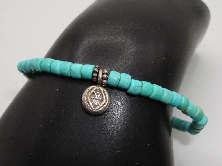 Sterling silver turquoise bead bracelet with charm