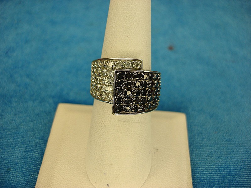 Premier Design silver-tone ring with sparkling black and white stones, size 8
