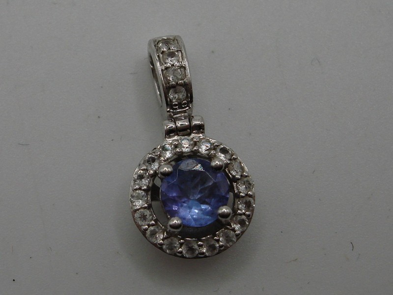 10K white gold diamond and tanzanite pendant