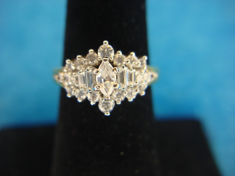 Gold vermeil cocktail ring with diamonds, sterling silver, size 7