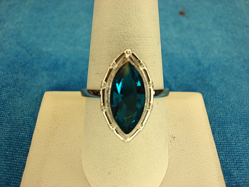 Blue Marquise Cocktail Ring | Sterling Silver Size 9 1/2