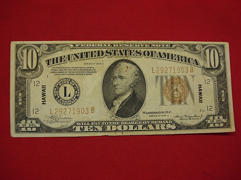 1934A 'HAWAII' $10 Federal Reserve Note - WWII Pacific Theater Currency