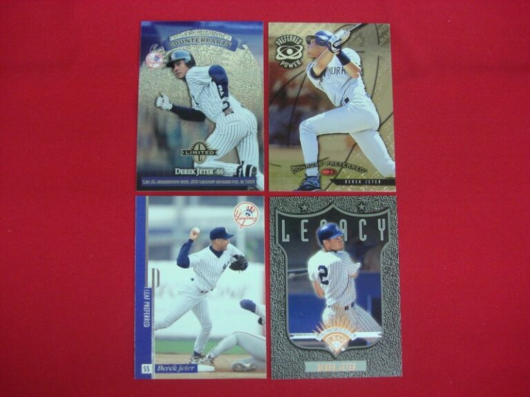 Set of four (4) Derek Jeter Leaf baseball cards featuring the New York Yankees legend