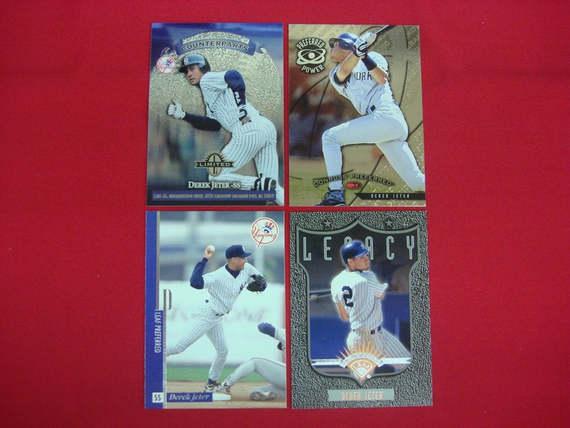 Set of four (4) Derek Jeter Leaf baseball cards featuring the New York Yankees legend