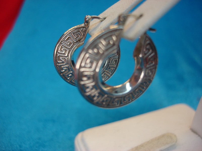 Sterling silver Greek key puffy earrings