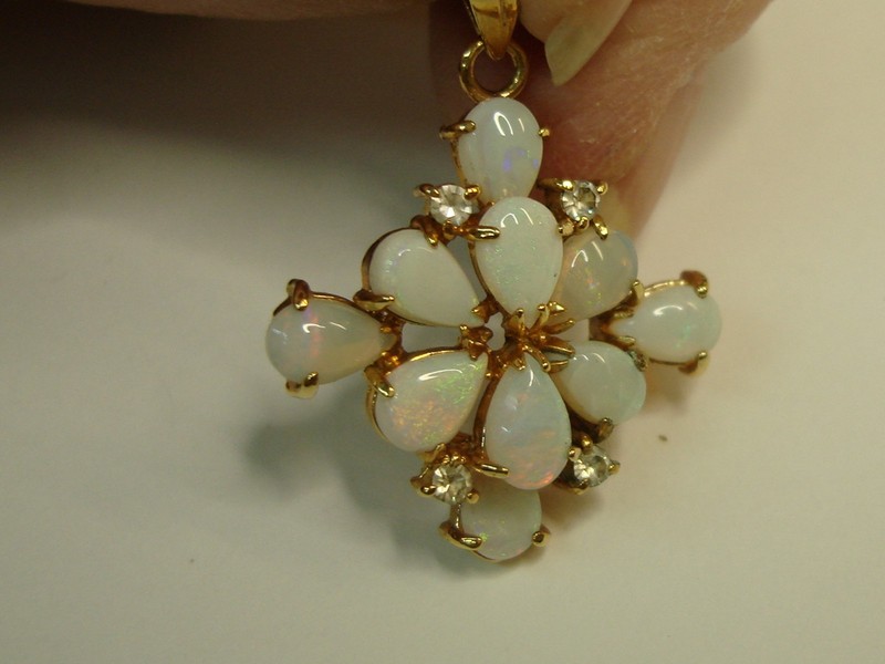 Fiery opal and CZ gold vermeil pendant