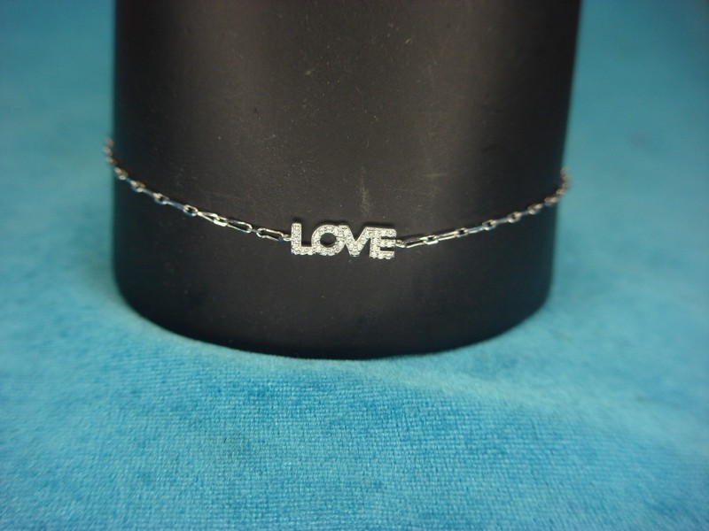 Sterling silver anklet with diamonds spelling 'LOVE'