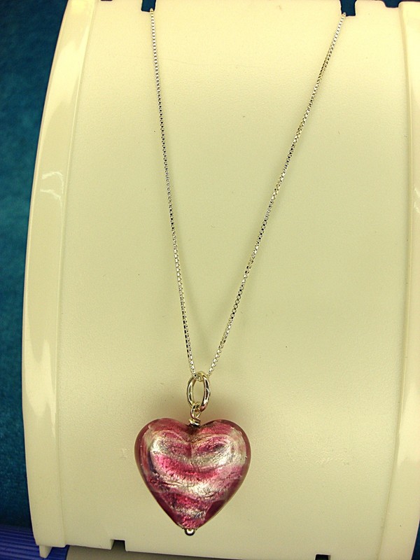 Murano glass heart pendant in sterling silver