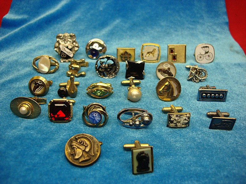 Vintage cufflinks lot of 26 unique singles, estate find for DIY and collectors