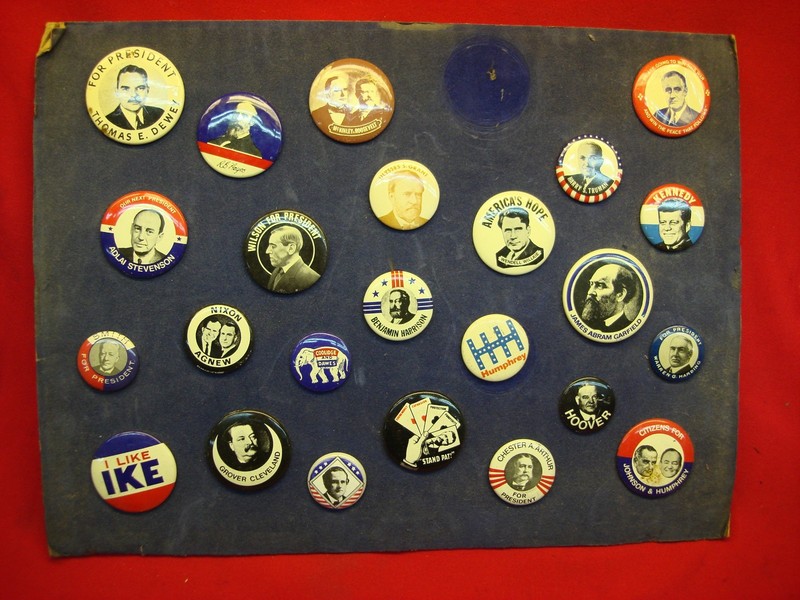 Collection of vintage-style political buttons