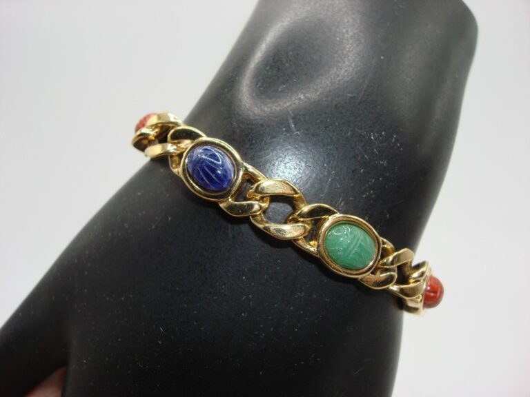 Vintage Louis Stern Scarab Beetle Gold Tone Bracelet (7″) – Excellent Condition