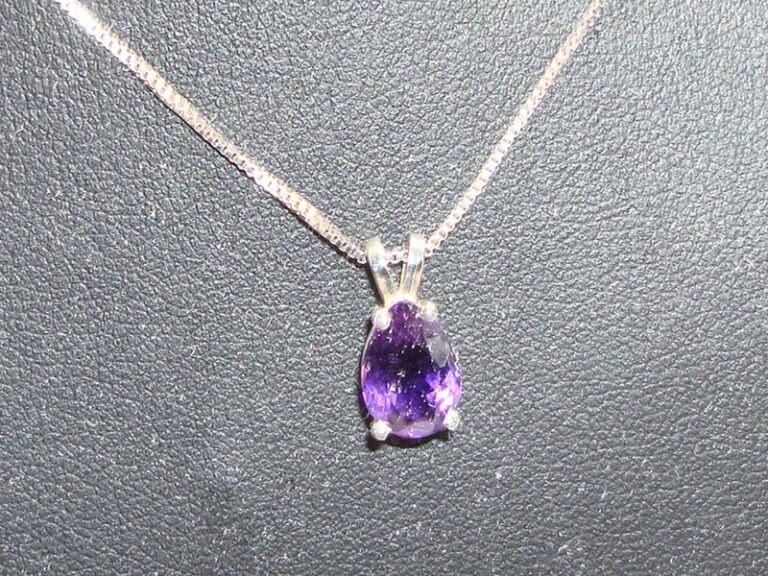 Genuine sterling silver amethyst pendant necklace, pear-shaped