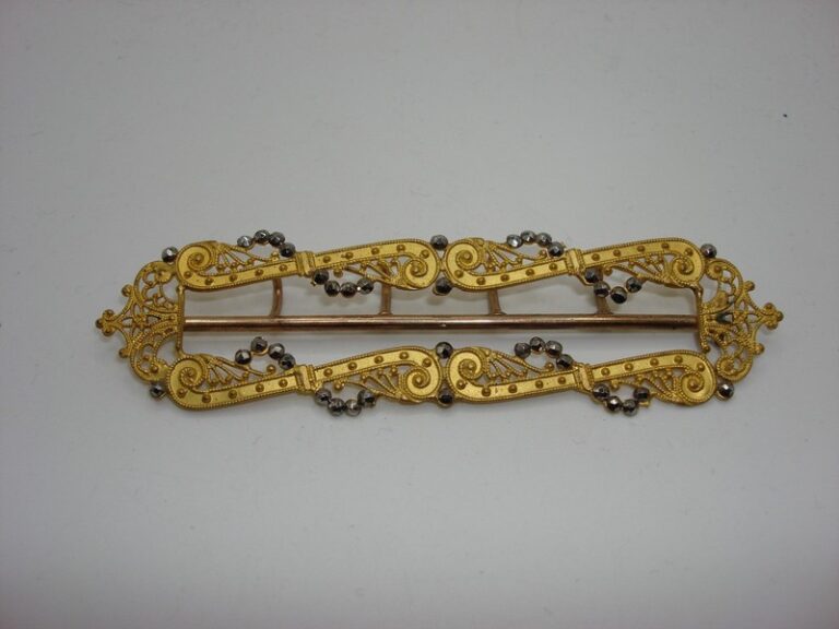 Antique 19th Century Gold-Washed Brass Buckle with Marcasites