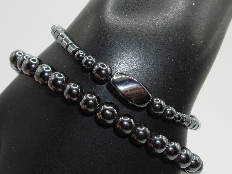 Two vintage hematite bracelets, one 7 1/2 inches and one 6 1/4 inches long