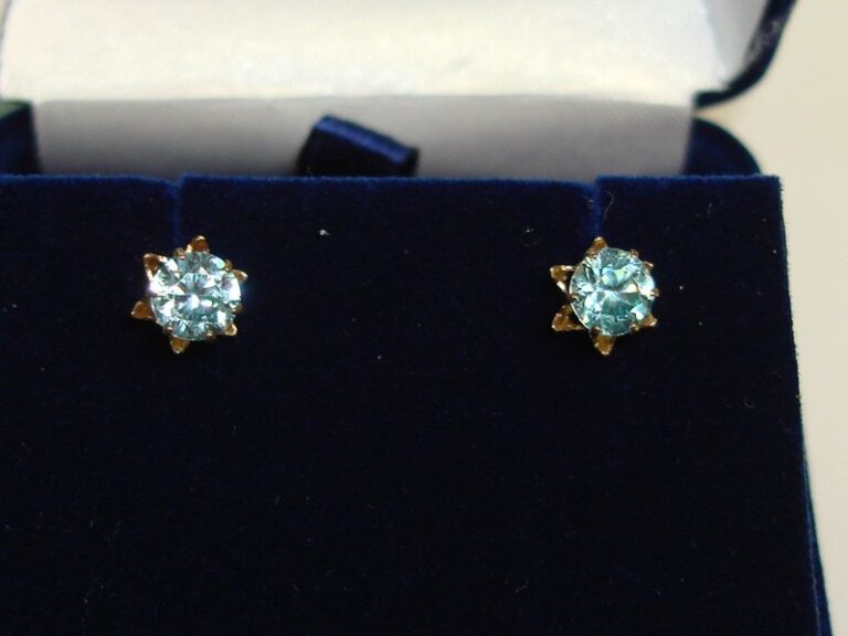 14K gold blue topaz screw back stud earrings