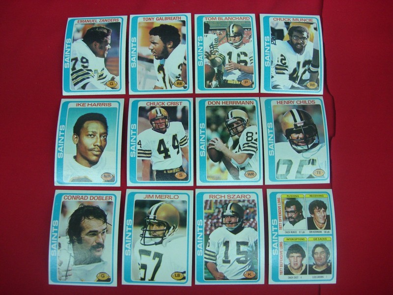 Set of 8 vintage 1978 Topps New Orleans Saints football cards in excellent to mint condition