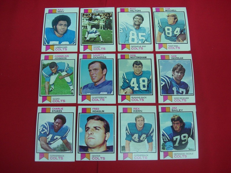 Vintage 1973 Topps Baltimore Colts football cards in excellent to mint condition.