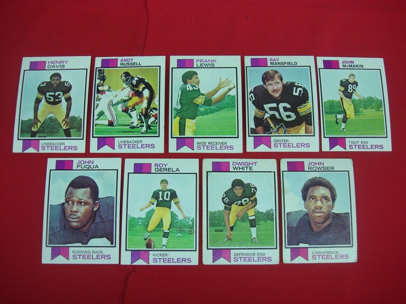 Collection of nine (9) 1973 Topps Pittsburgh Steelers football cards in Excellent-Mint condition.
