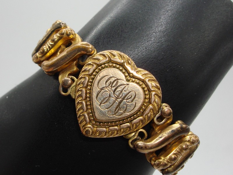 Antique Carmen D.F. Briggs gold-filled heart expansion bracelet