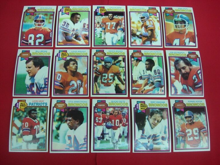 Vintage 1979 Topps Denver Broncos football card lot featuring Lyle Alzado and other players