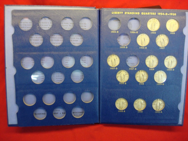 13 Standing Liberty Quarters (1925-1930-S) in a Whitman album, including the 1927-D