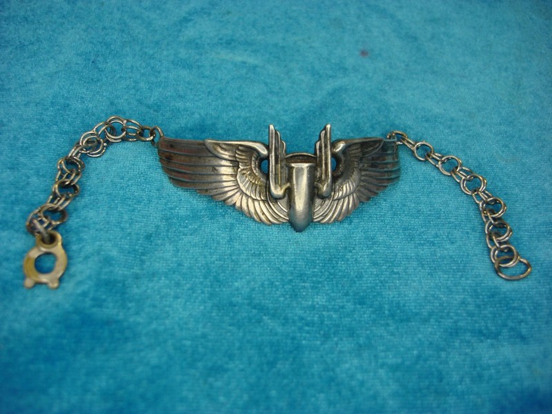 Vintage WWII US Army Air Force Aerial Gunner Wings Sterling Silver Bracelet