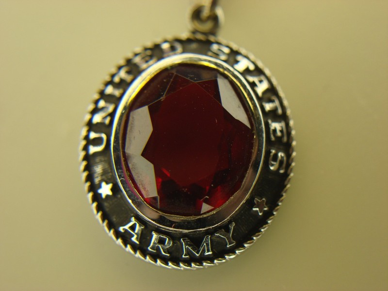 Vintage Crest-Craft sterling silver US Army pendant charm with red stone and chain