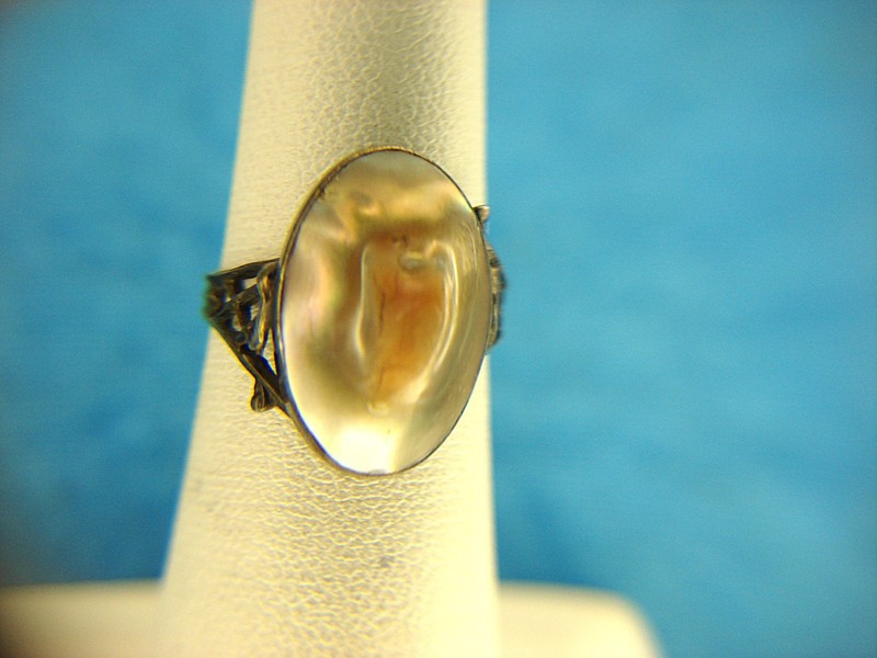 Vintage sterling silver blister pearl ring, size 4 3/4