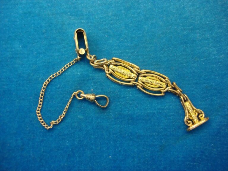 Antique gold filled pocket watch fob and chain with patented design, excellent condition