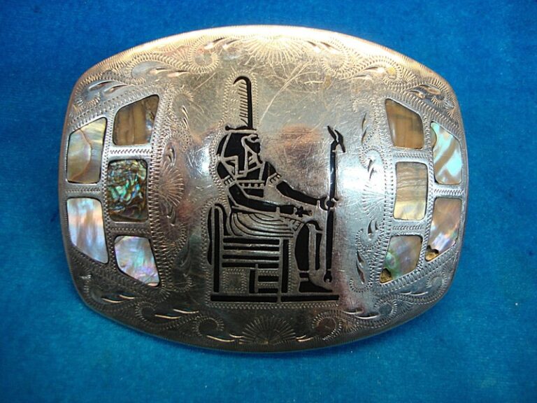 Vintage Johnson & Held Western Buckle with Egyptian/Peruvian King and Abalone Inlay