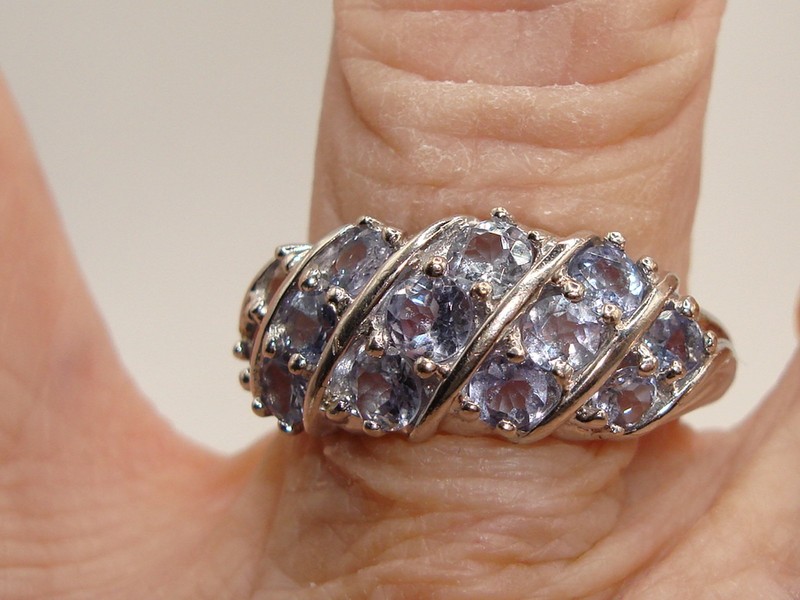 14K white gold Tanzanite ring with blue gemstones, size 8