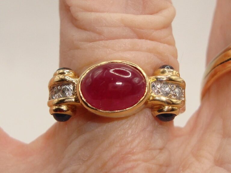 14K Gold Ruby, Sapphire & Diamond Ring | 2+ Carat Gemstone Statement Jewelry - Size 6