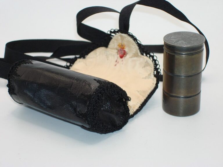 Antique Sterling Silver Chrismatory Set with Leather Pouch - Catholic Holy Oil Container