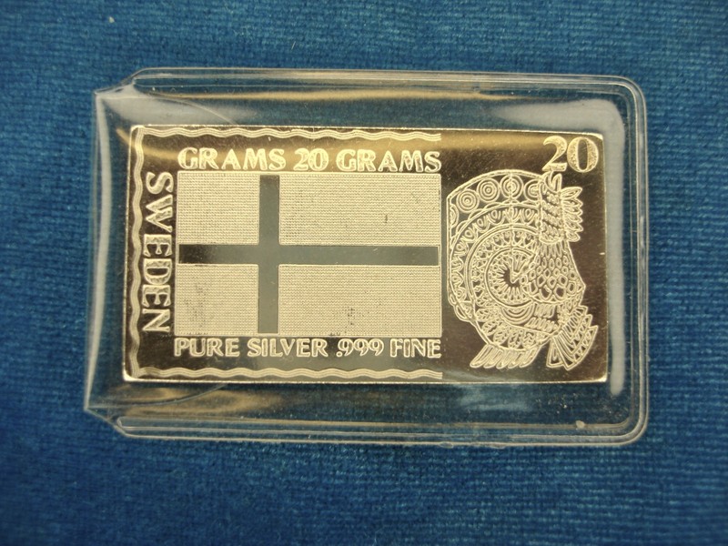 Limited Edition Sweden Flag Silver Bar (20g .999 Fine Silver)