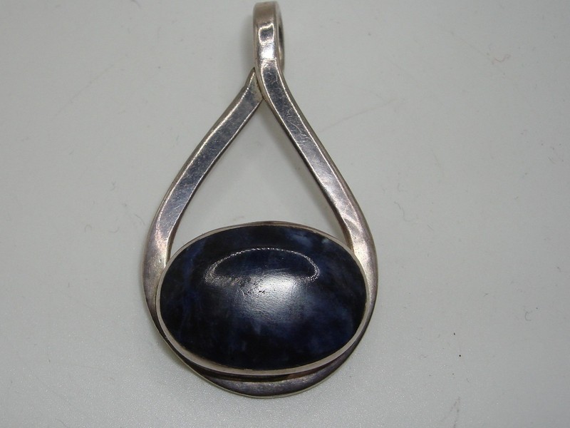 Vintage sterling silver sodalite pendant, Hecho En Mexico, artist signed