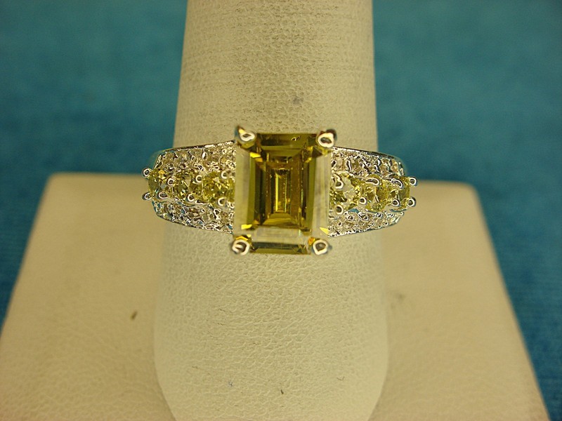Sterling Silver Emerald Cut Faux Citrine Ring, Size 10
