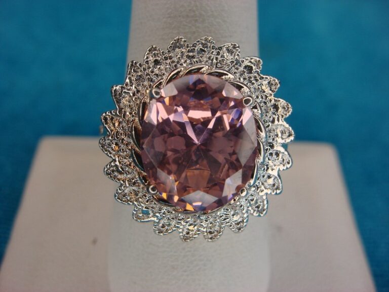 Large pink oval sterling silver ring, size 9.25