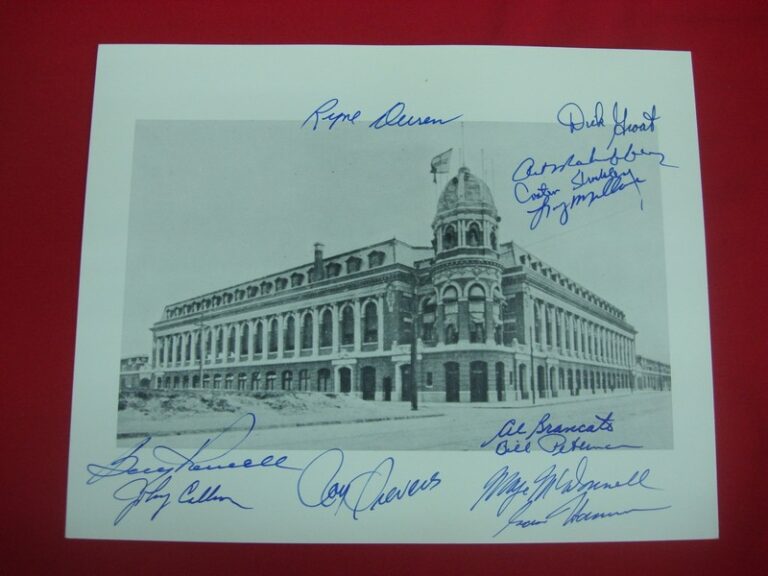 Autographed photo of Shibe Park / Connie Mack Stadium featuring early Philadelphia Phillies players signatures.