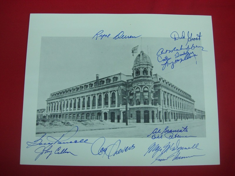 Autographed photo of Shibe Park / Connie Mack Stadium featuring early Philadelphia Phillies players signatures.