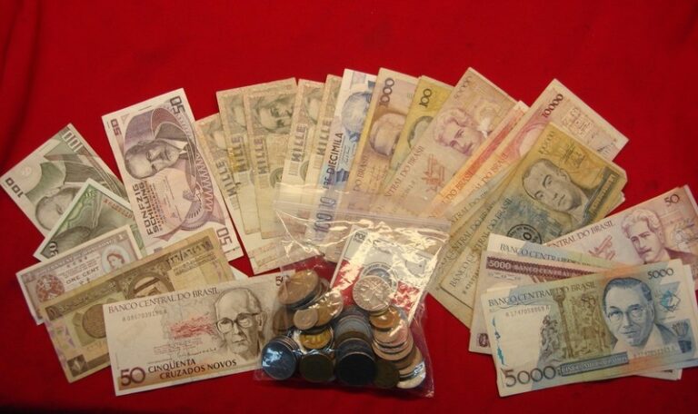 Vintage European and Brazilian banknotes and coins collection (1980s-1990s)