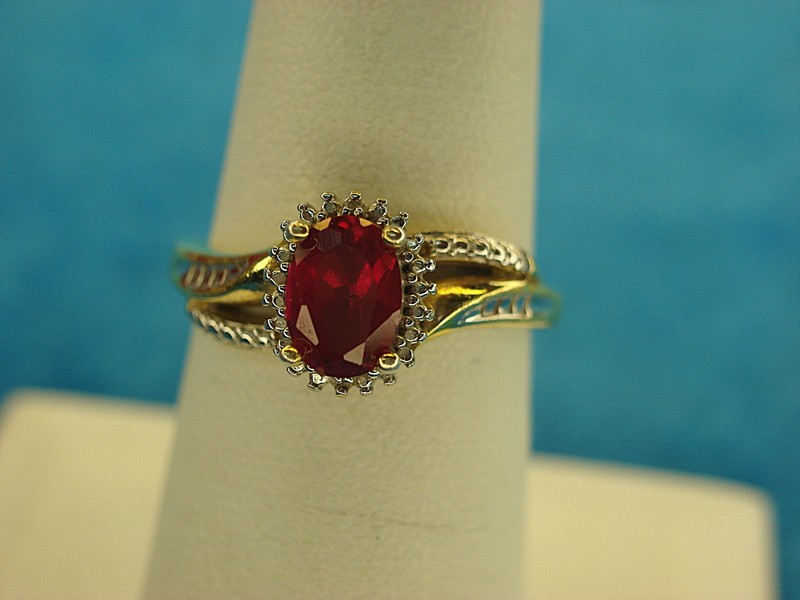 Red stone sterling silver ring with gold vermeil, size 7