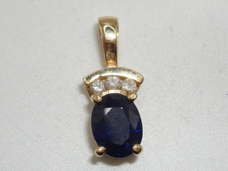 14K gold sapphire and diamond pendant