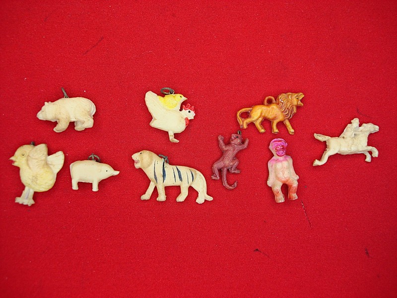 Vintage celluloid animal figures, 9-piece lot from the 1940s