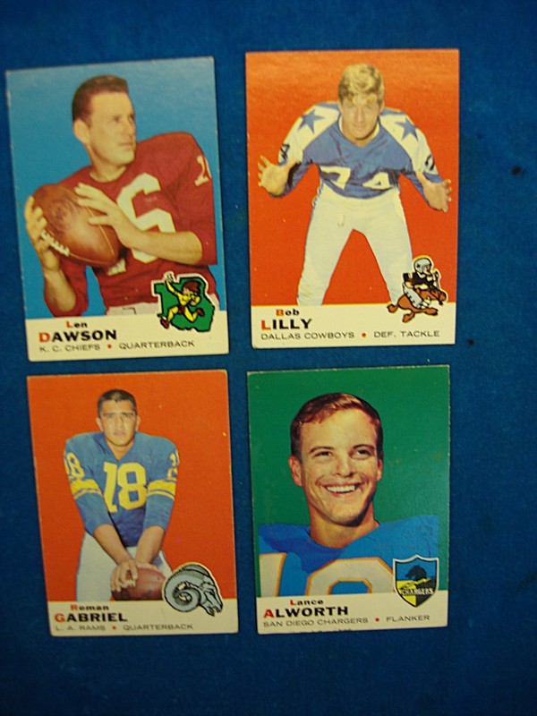 Vintage 1969 Topps Football Cards: Len Dawson, Bob Lilly, Roman Gabriel & Lance Alworth