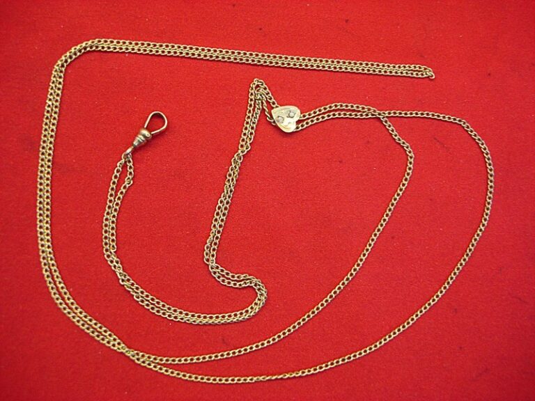 Vintage gold-filled pocket watch chain with heart slide and seed pearls