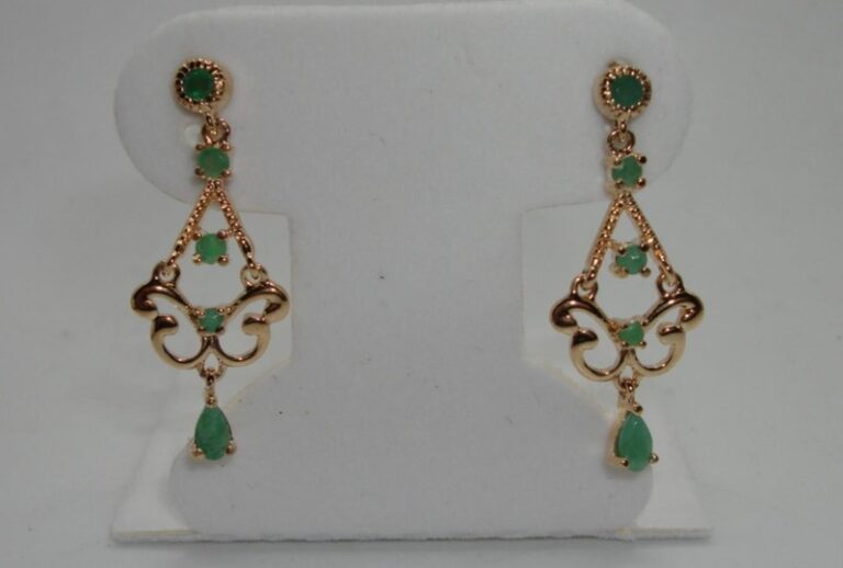Vintage Gold Vermeil Sterling Silver Emerald Dangle Earrings (1/2ctw) - Mint Condition