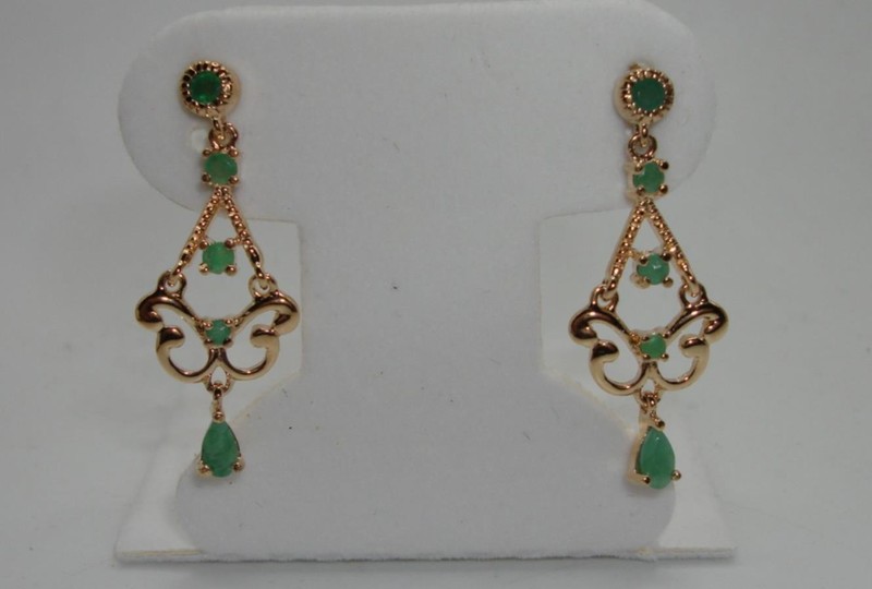 Vintage Gold Vermeil Sterling Silver Emerald Dangle Earrings (1/2ctw) - Mint Condition