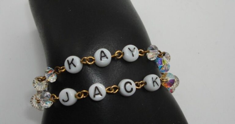 Vintage AB Crystal & Name Beads Bracelet 'Kay & Jack'