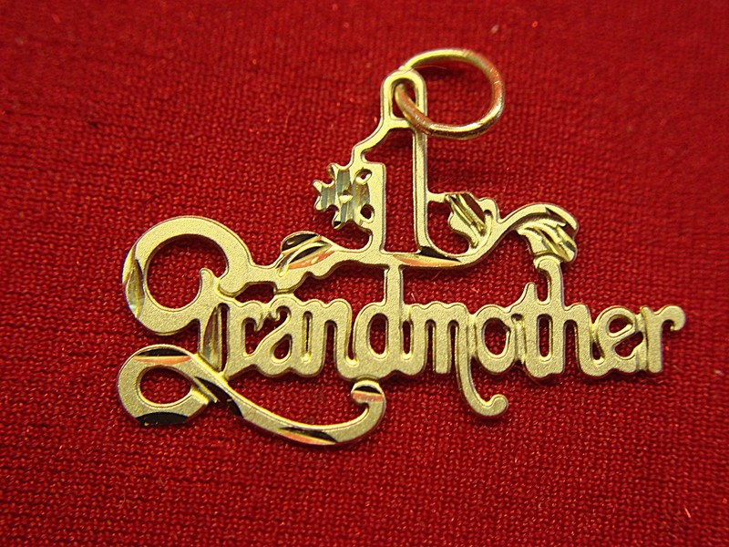 14K Yellow Gold #1 Grandmother Charm Pendant with Diamond Cut Accents