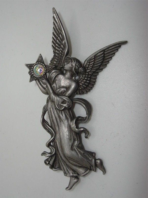 Vintage J.J. Jonette pewter angel pin brooch